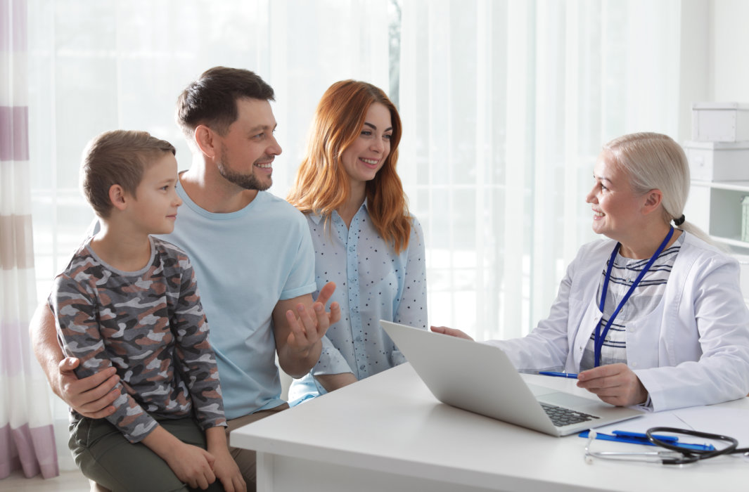 family and woman sitting